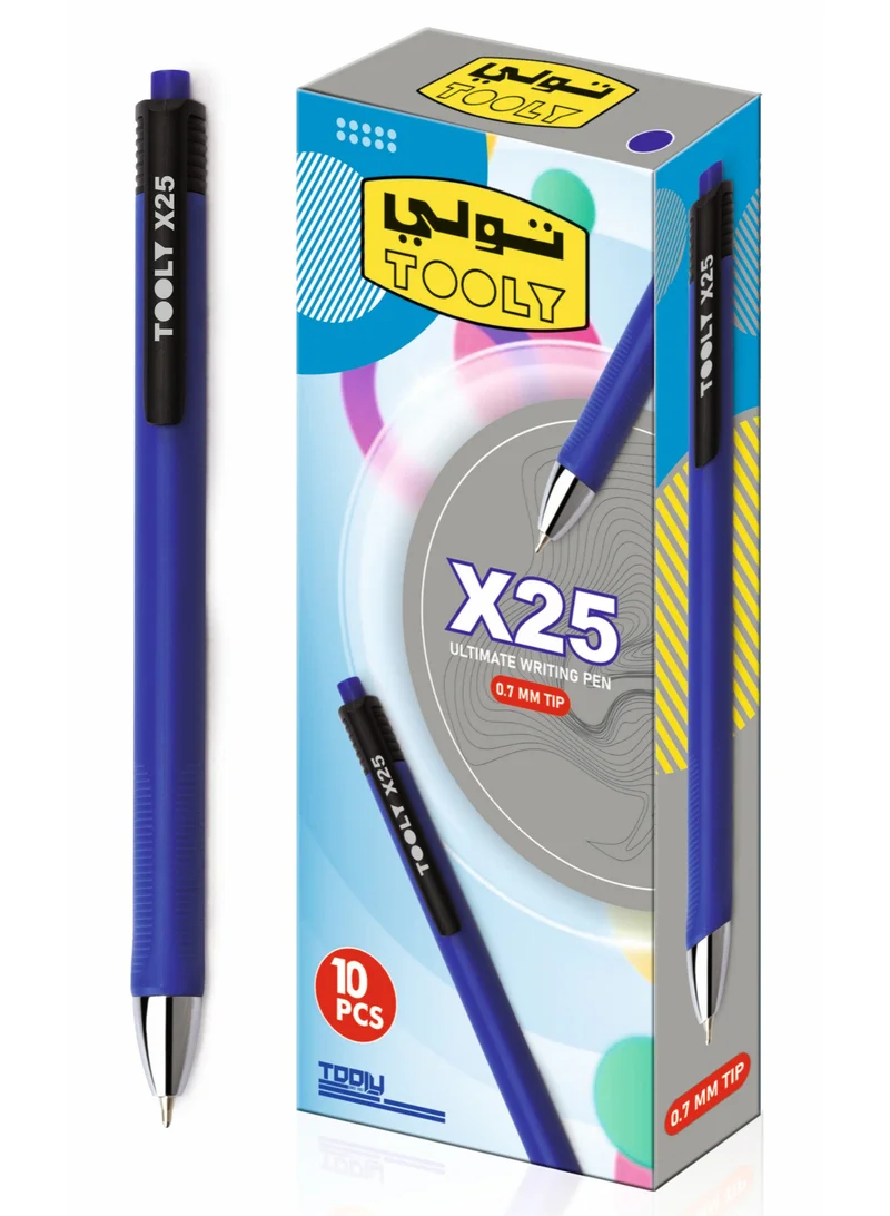 TOOLY Ultimate Writing Pens – 10 Pcs | Smooth & Consistent Ink Flow | Comfortable Grip | Fine Tip (0.7MM) Ballpoint Pens (Blue Ink)